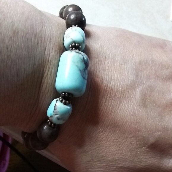 Boho & Southwest Influenced Flair! Earth Colors! Turquoise + Brown Howlite 7" - Picture 3 of 7